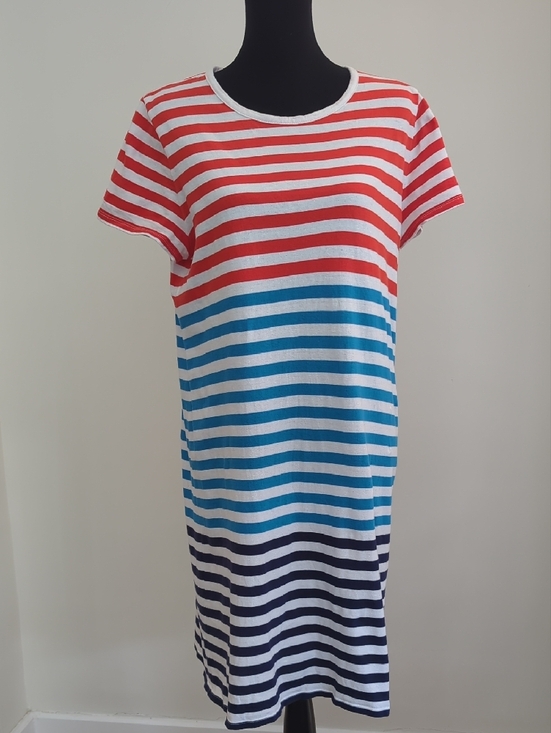 J. Crew Dresses & Skirts - J.Crew Striped T-Shirt Dress Red White Blue Ombre Crew Neck Patriotic LARGE
